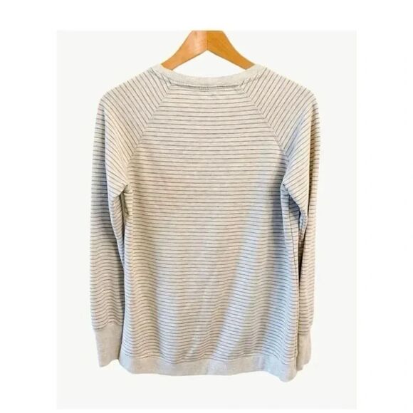 Danskin Womens Criss Cross Pull On Tunic Shirt Sweater Cream Heather/ Gray Strip - Picture 4 of 7